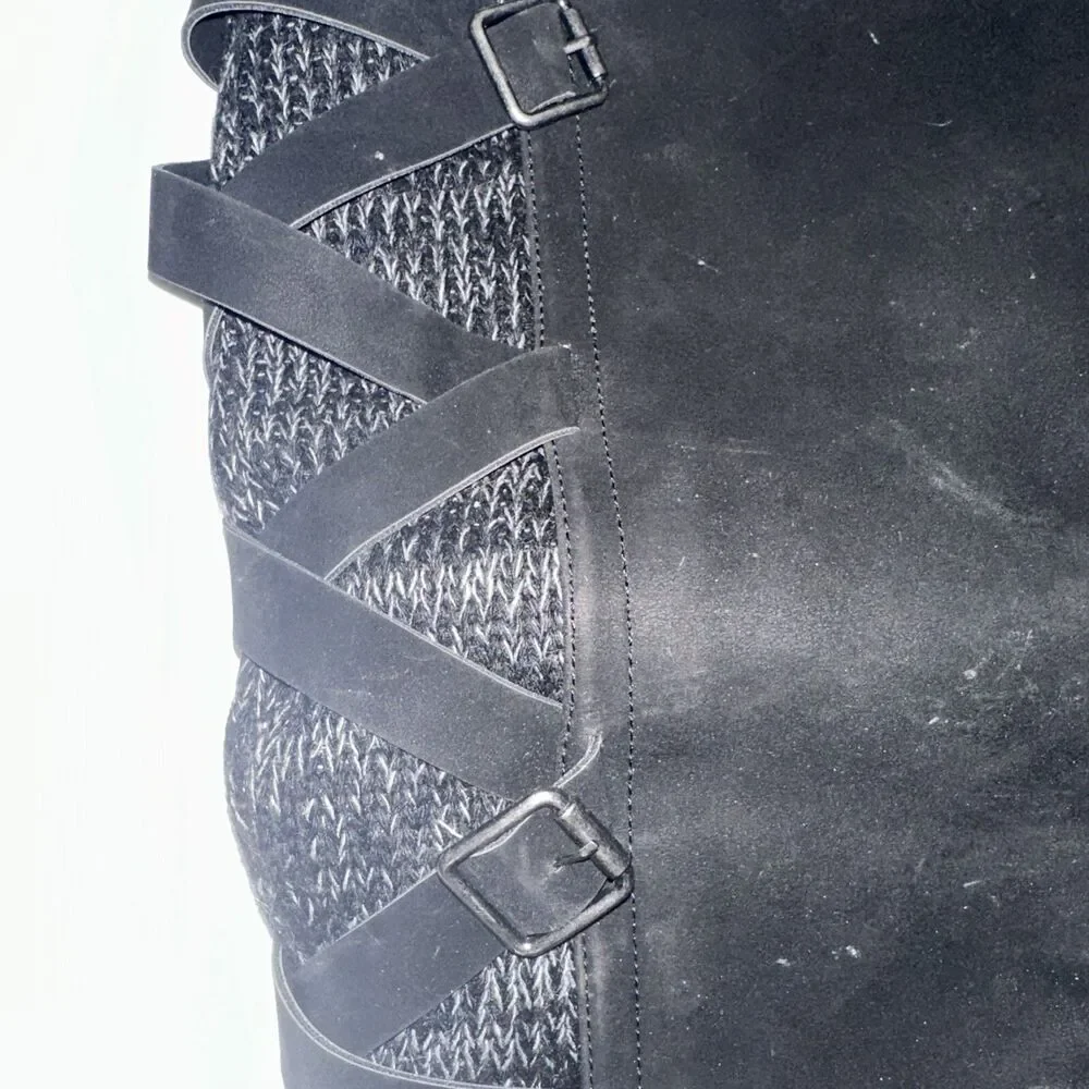 Kaili Black Faux Leather Riding Boots‎ Criss Cross Detail Sz10